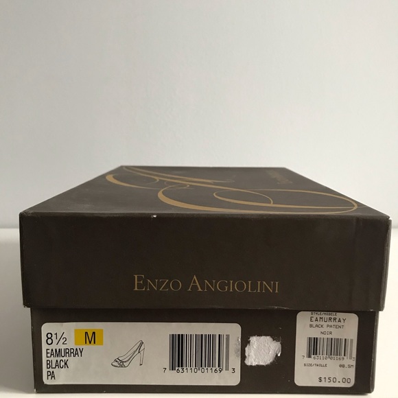 Enzo Angiolini Eamurray Patent Leather Silver Buckle Black Open Toe Pumps Shoes - Picture 5 of 16